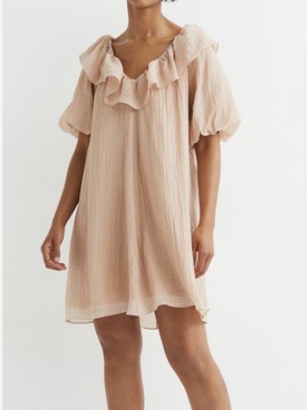 H&M Powder Pink V-neck Balloon-Sleeved Dress Size L